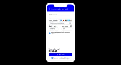 Credit card form with the browser autofill dropdown suggesting a stored card
