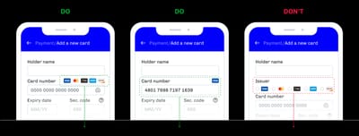 Credit card number field automatically detecting the issuer and showing its brand logo