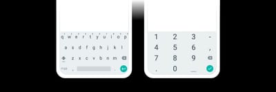 Two Android keyboards side by side: a full alphanumeric keyboard and a numeric-only keyboard